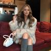 Womens Short Faux Fur Coat With Gradient Ombre Effect Stand Collar Long Sleeve Winter Warm Outerwear Youth Adults