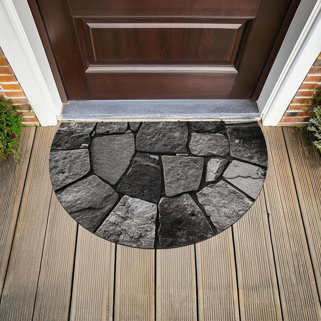 1Pcs Stone Patchwork Semi Circle Welcome Doormat Non-Slip for Outdoor Patio Porch Kitchen Bathroom Entryway Floor Mat