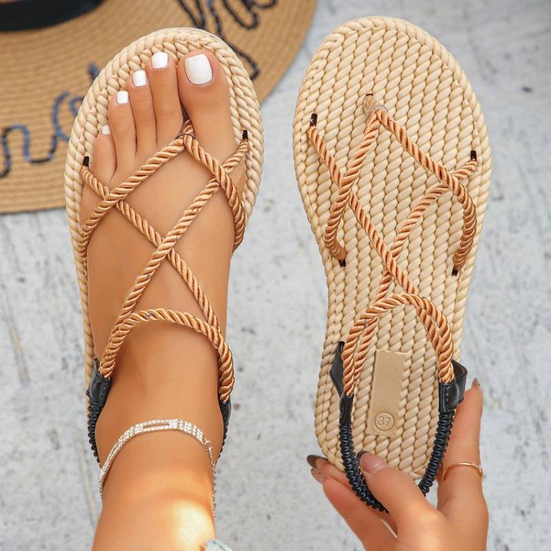 

Модная женская обувь 2025 Лето Плетеные Нескользящие На шнуровке Женские Римские сандалии Женские С закрытым носком Пикантные Легкие Пляжные сандалии 36