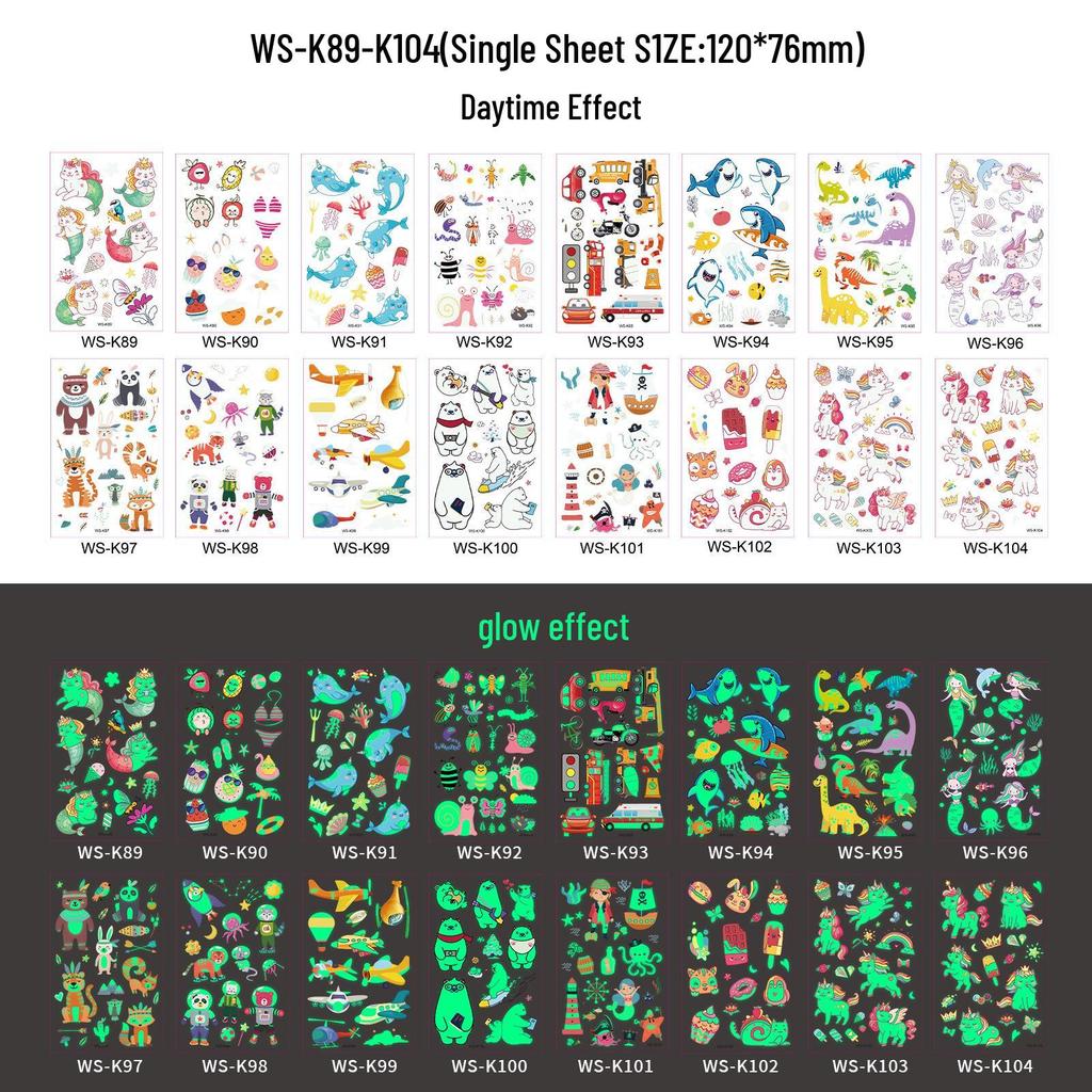 Children's Glow-in-the-Dark Dinosaur Tattoo Stickers - Waterproof & Sweat-resistant for Party Fun