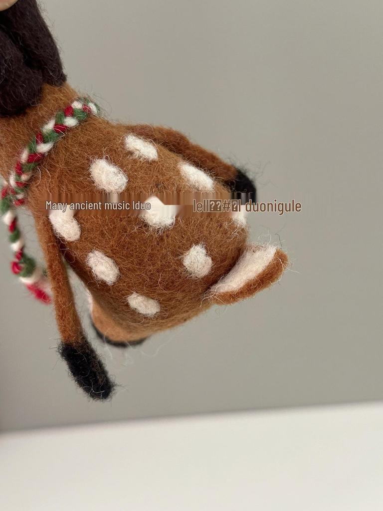 Nepal Handmade Wool Felt Lazy Reindeer Pendant Keychain Ornament Gift
