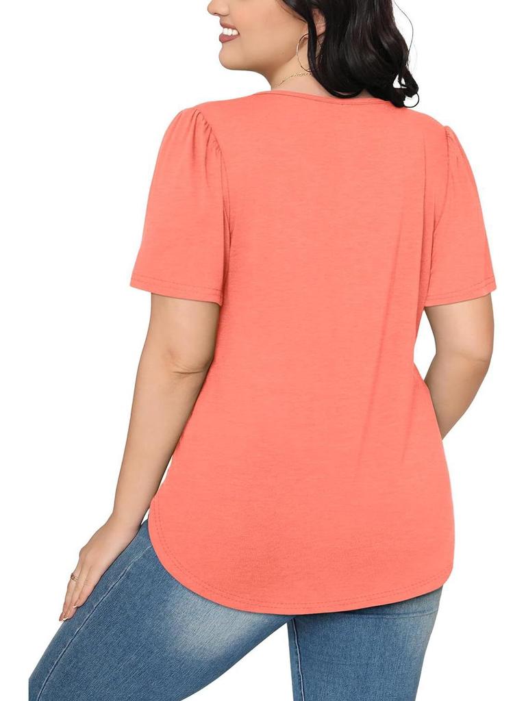 Pleated Round Neck Short Sleeve Women's T-Shirt - New 2024 European & American Style