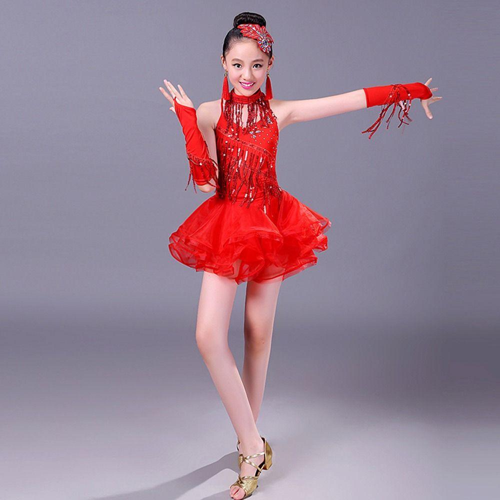 Tassel Kids Latin Dance Dress Professional Dance Performance Outfits Stage Costume  Children Girls