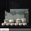 High-End Beige Ru Ware Kung Fu Tea Set: Teapot, Gaiwan, Teacups, and Fair Cup in Gift Box
