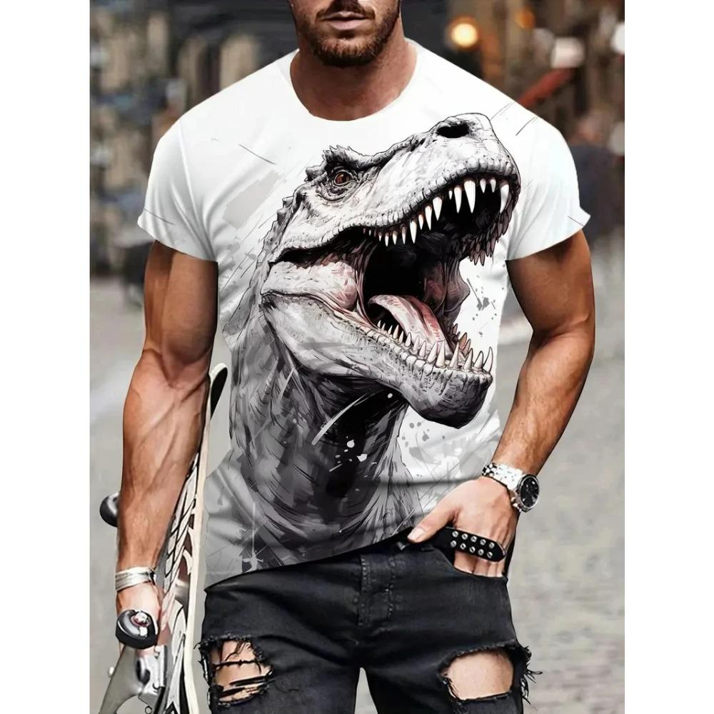 Men's 3D Dinosaur Print T-Shirt Hip Hop Harajuku Street Tops Kids Oversized Short Sleeve T-Shirt Summer Fashion T-Shirt