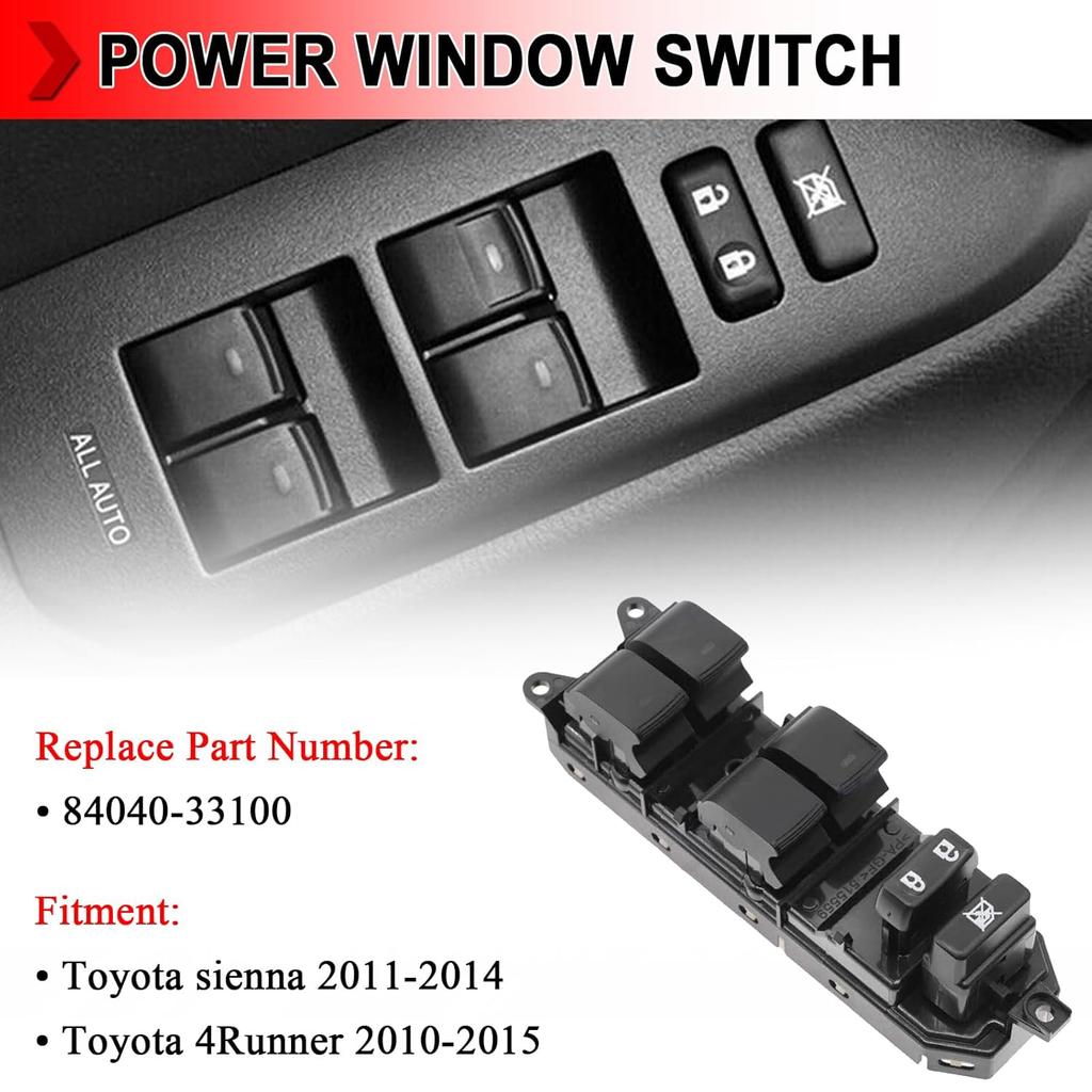 84040-33100 Master Window Switch Power Control Button Front Driver Side Fit for Toyota Sienna 2011-2014, 4Runner 2010-2015