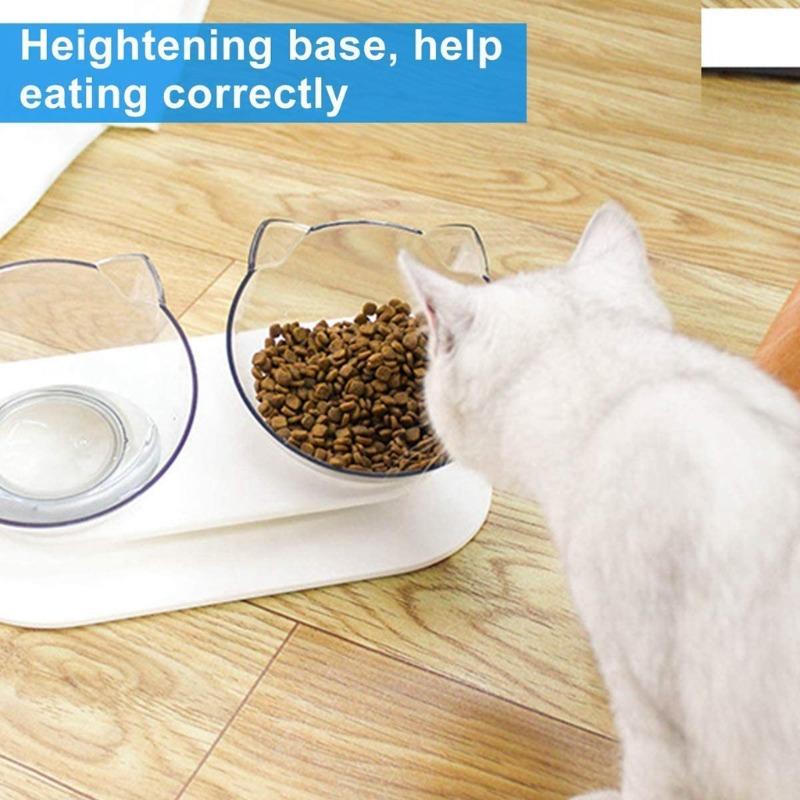 Non Slip Oblique Mouth Plastic Pet Cat Basin Dog Bowl Feeder 15 Degree Bowl with Stand Basin Oblique Mouth Double Bowl cat Bowl