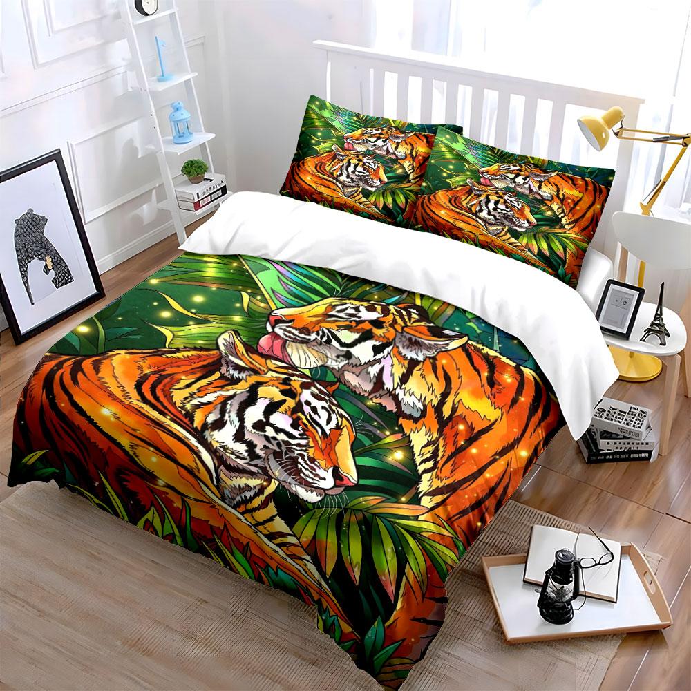Jungle Tigers Art Decor Set Multiple Sizes Kid'S And Adults' Bedroom Exquisite 3Pc Bedding Set, Gift