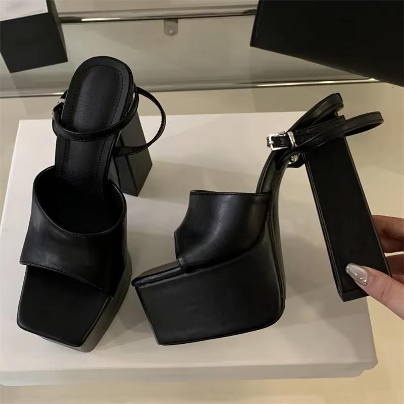 Fashion Eilyken Fashion Summer Chunky Platform Buckle Strap Sandals Women Square Toe Nightclub Party High Heels Shoes