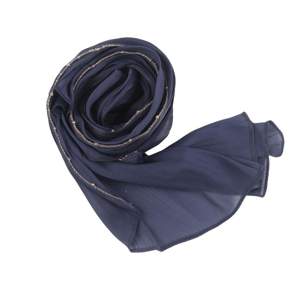 Beads Chain Headscarf Long Wraps Shawl Luxury Islamic Turban  Female