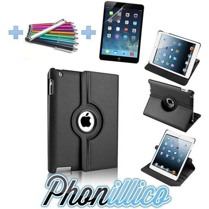 Case + Film + Stylus - Phonillico - Compatible Apple iPad Mini 1/2/3 - Black - Rigid - Multi-positions