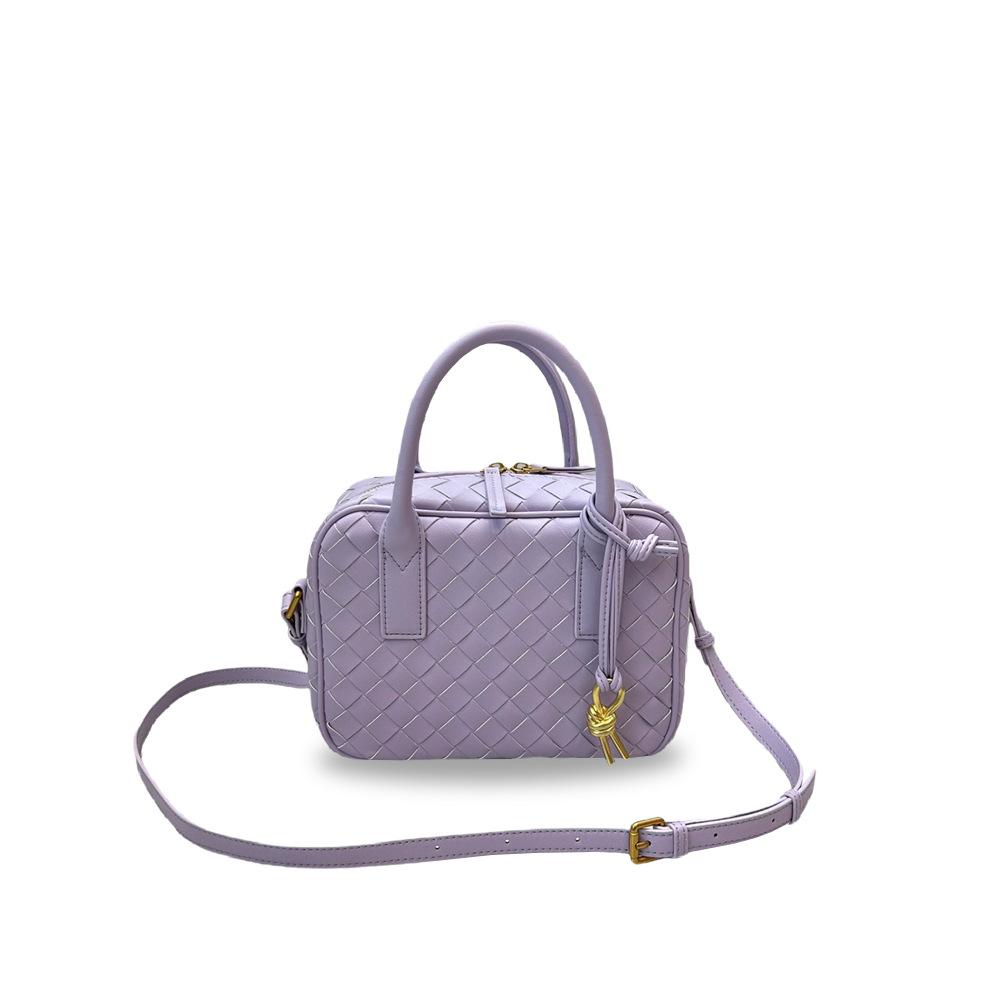 2025 Cross-border leather woven bowling bag, foreign trade explosion, cowhide small square bag, portable messenger shoulder bag, female