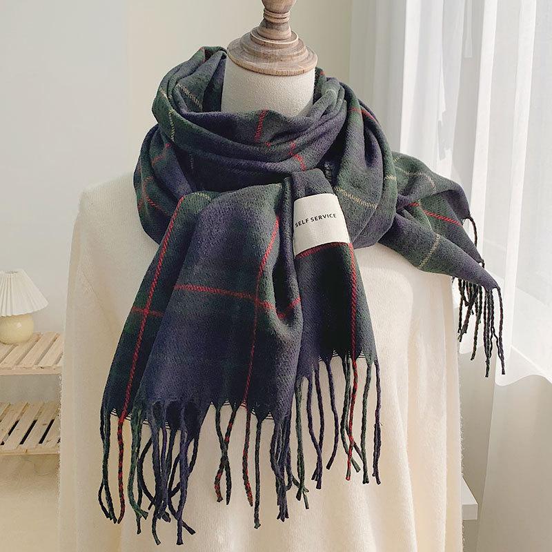 

Women s Scarf Imitation Cashmere Plaid All-match Warm Long Shawl Green plaid #1
