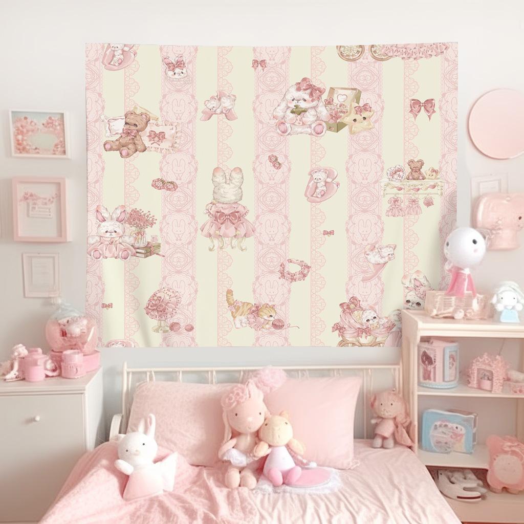 Kawaii Heimdekoration Wandbehang Wandteppich Anime Rosa Mädchen Wandteppich Wand Schlafzimmer Hintergrund Dekor Niedliche Mode Dame Wandteppiche