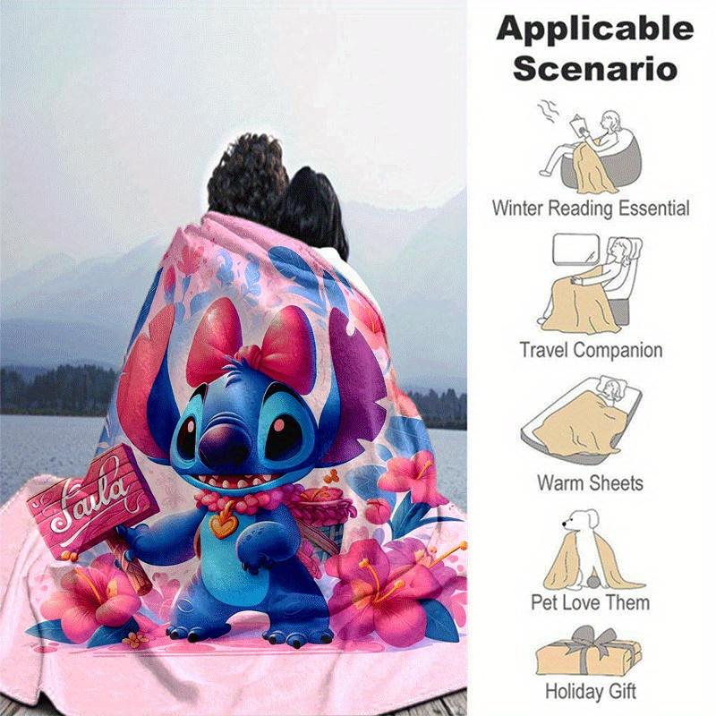 1pc Stitch Printing Blanket - Soft, All-Season Throw for Office Blanket,Personalized Gift with Adorable Cartoon Design