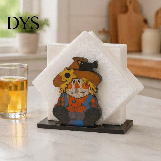 Decorative Tissue Storage for Countertop Thanksgiving Solid Wood Napkin Holder, Fall Harvest Gnome Scarecrow Turkey Table Decor Dispenser, Waterproof