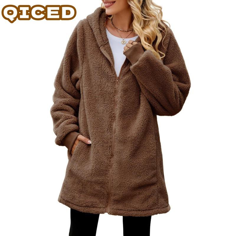 QICED Damen Vintage Casual Einfarbig Druck Herbst Winter Langarm Jacken & Mäntel