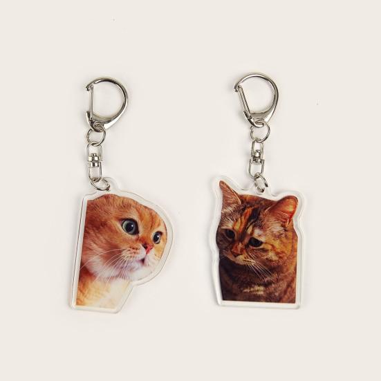 Cartoon Cat Keychain Pendant 2D Acrylic Thick Sling Lobster Clasp Keyring Car Bag Accessories Christmas Party Gift