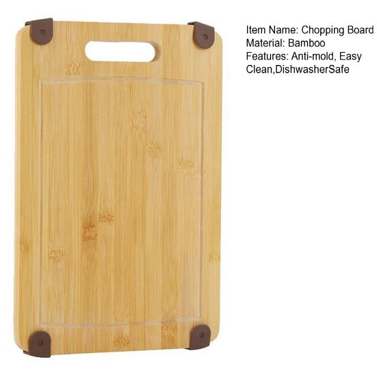 Bamboo Cutting Board Non-Slip Square Chopping Board for Meat Fruit Dough Dishwasher Safe Essential Kitchen Tool for Home Camping