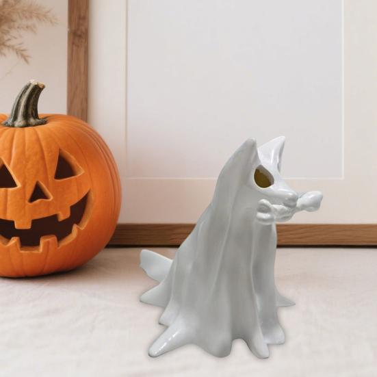 Halloween Ghost Animal Figurine Draped Ghost Dog Cat Statue Resin Spooky Tabletop Ornaments for Home Party Haunted House Decor