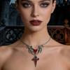 Detailed Gothic Punk Bat Wing and Heart Crosses Pendant Necklace Crafted from Alloy for Long Time Use