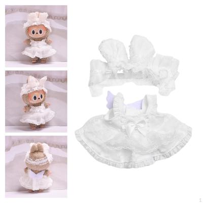 2 Pieces Fashion Dolls Lace Dress and Ear Headband Mininature Clothing Accessories Handmade Clothes