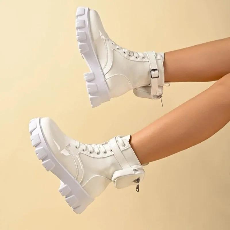 Fashion Women's Fashion Thick Heel Cotton Boots Winter Season New Round Head Front Strap Thick Sole Anti-slip Wear-resistant Short Boots