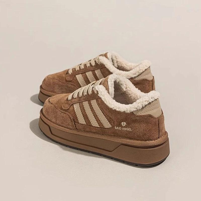 Leather Platform Lamb Wool Fashion Snow Boots Women's Autumn and Winter New Velvet Cotton Shoes Sports and Leisure Board Shoes