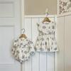 Nordic A-Class Baby Girl Floral Corduroy Romper with Puff Sleeves