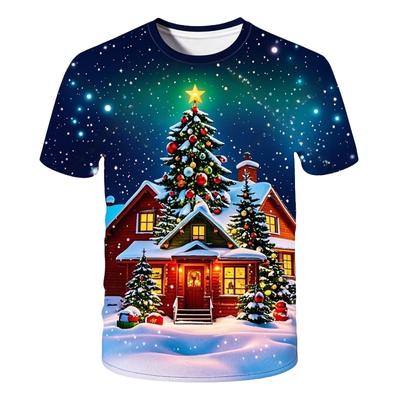 Camiseta de Natal com Impressão 3D do Papai Noel Manga Curta Roupa de Celebração de Feriado Infantil para Meninos e Meninas Camiseta Infantil