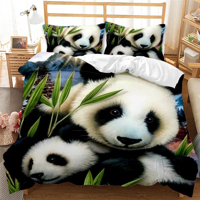 Panda Polar Bear Duvet Cover 3D Printed Animal Bedding Set, Single and Double Beds, Full Size Double Bed, Large Pillowcase Gift
