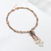 Vintage Floral Pendant Necklace With Alloy Pearl Tassel Charm Gold Tone LayeredChain Women