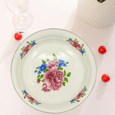 Dinner Plate Porcelain Large Capacity Floral Pattern Graceful Appetizer Food Serving Enamel Dish Kitchen Supplies
