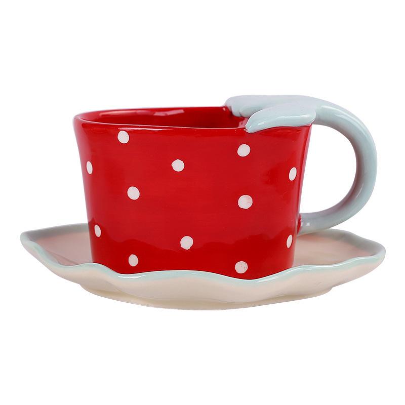 Wind Strawberry Underglaze Ceramic Coffee Cup And Saucer Set, Cute Girls Afternoon Tea Cup Children'S Breakfast Cup