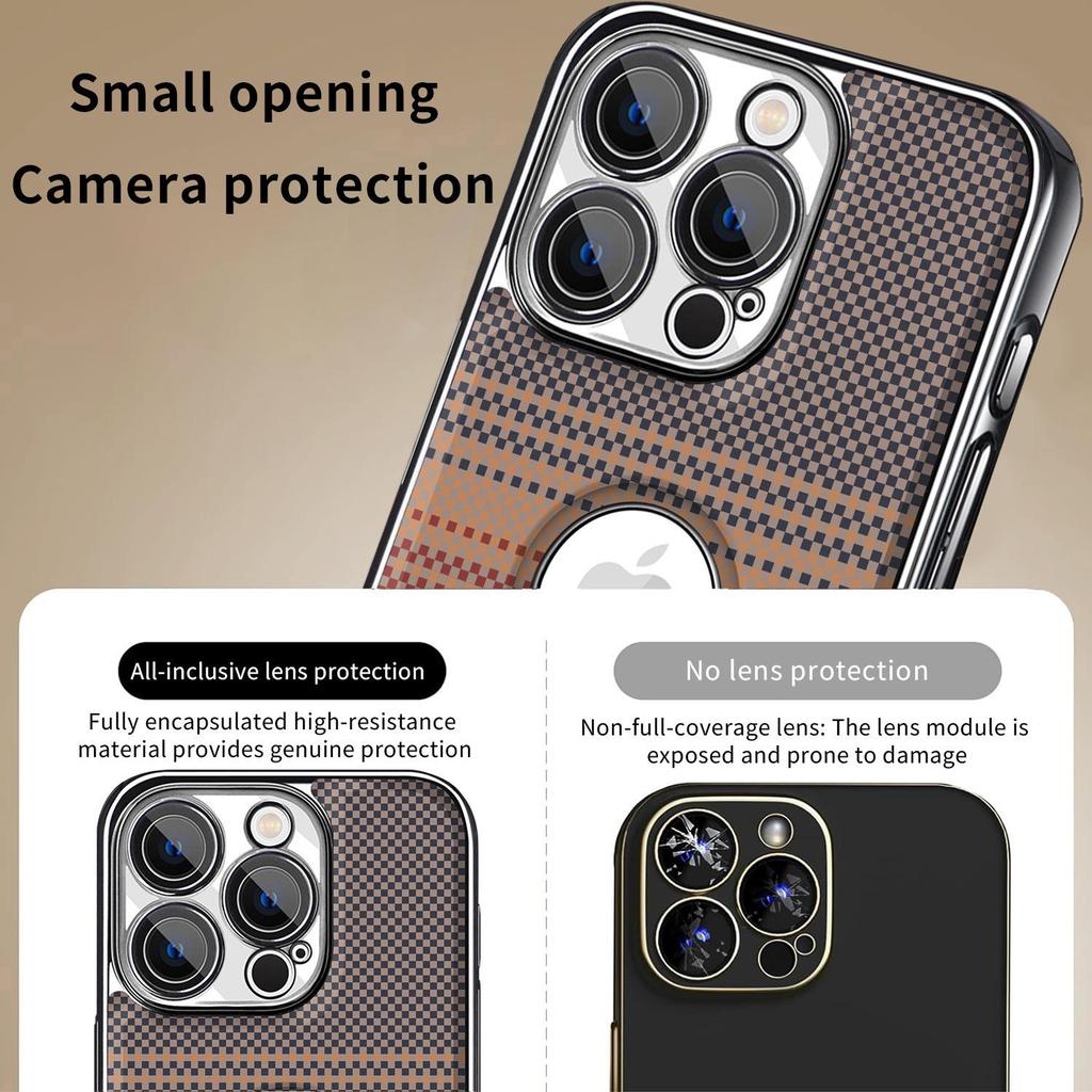 Kevlar Leather Texture Electroplated Anti-Drop Case for iPhone 16 Pro Max/17 Full Cover