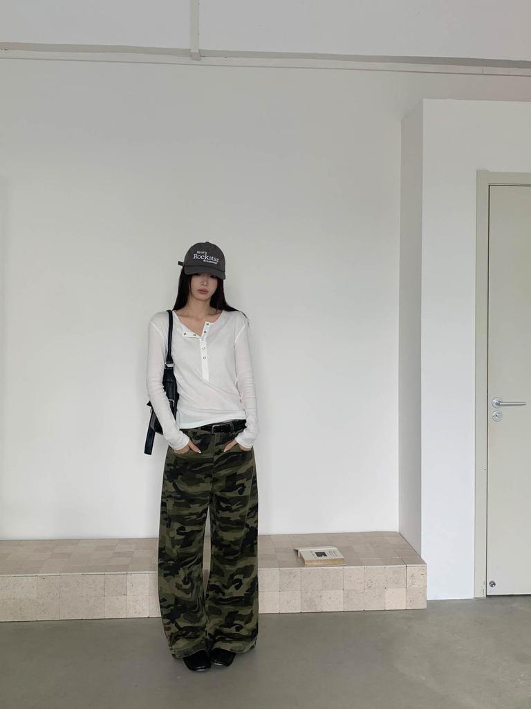 GAGD Women's High-Waisted Camouflage Cotton Jeans - Slimming Wide-Leg, Spring/Summer Collection