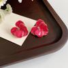 Red Blue Enamel Flower Stud Earrings for Women Five Petals Crystal Middle Korean Fashion Lovely Cute Girls Ear Decoration