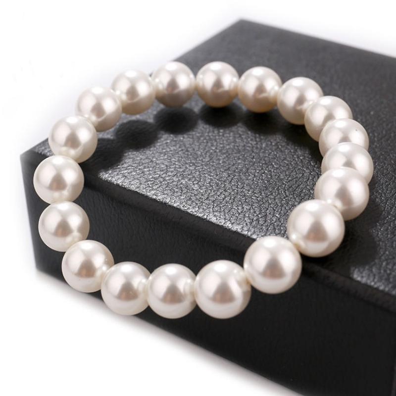 Elegant White Pearl Bracelet for Women, Classic Round Simulated Pearl Bangle, Dainty Wedding Bridal Jewelry, Gift for Mom, Mother's Day Gift