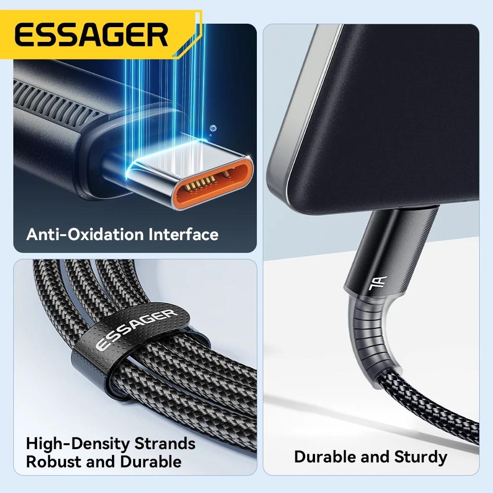 Essager 7A USB Type C Cable For Realme Huawei P40 Pro 100W Fast Charging Wire USB-C Charger Data Cord For Samsung Xiaomi Poco F3