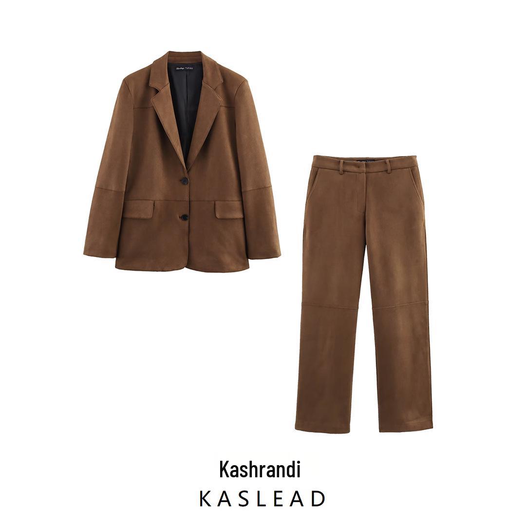 

2025 Spring Women s European & American Fashion Straight-Cut Suit Jacket & Trousers Extra Small