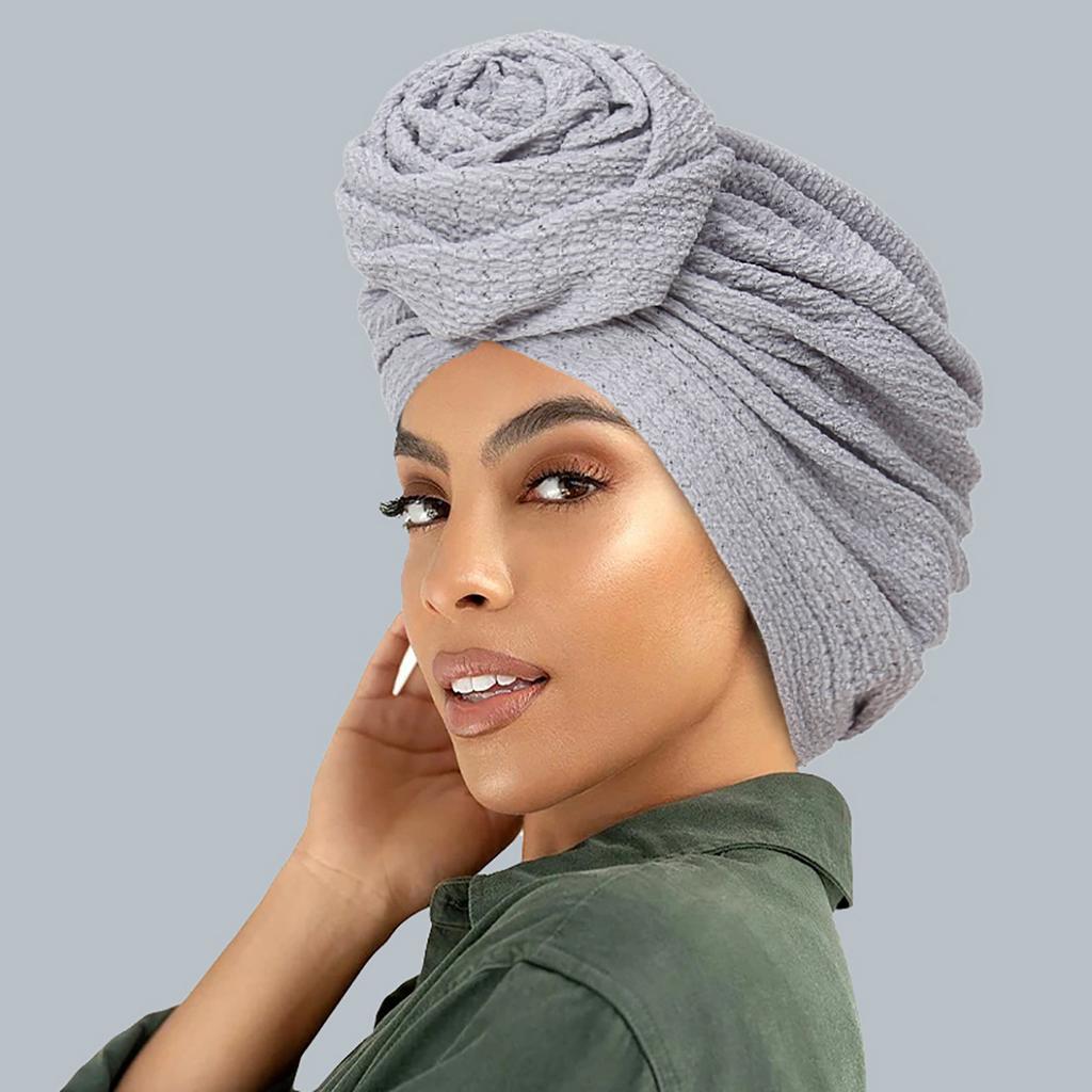 Fashionable Women's Solid Color Hijab Turban Bonnet Flower Decor Ramadan Head Wrap Head Scarf Cap Indian Hat Headwear