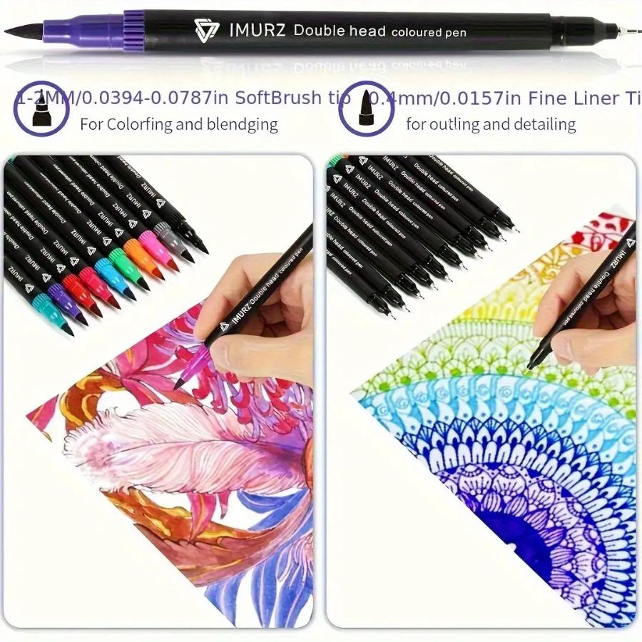 24-color Double-headed Black Pen Marker, Sketch Book and Painting Pen Set, Fine Tip and Wide Tip Design, Two-in-one Professional Art Supplies