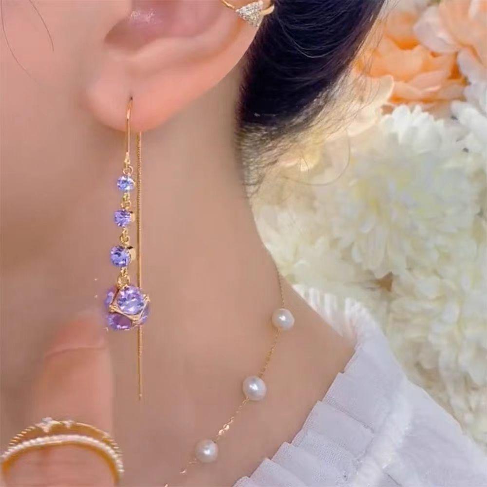 Purple Diamond Tassel Earrings: Elegant, Versatile, and Fashionable.