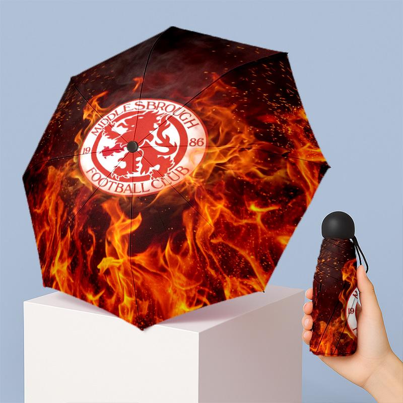 Middlesbrough Football Pattern Printed Mini 5 Folds 8 Ribs Compact Umbrella Windproof Waterproof Lightweight Portable Folding