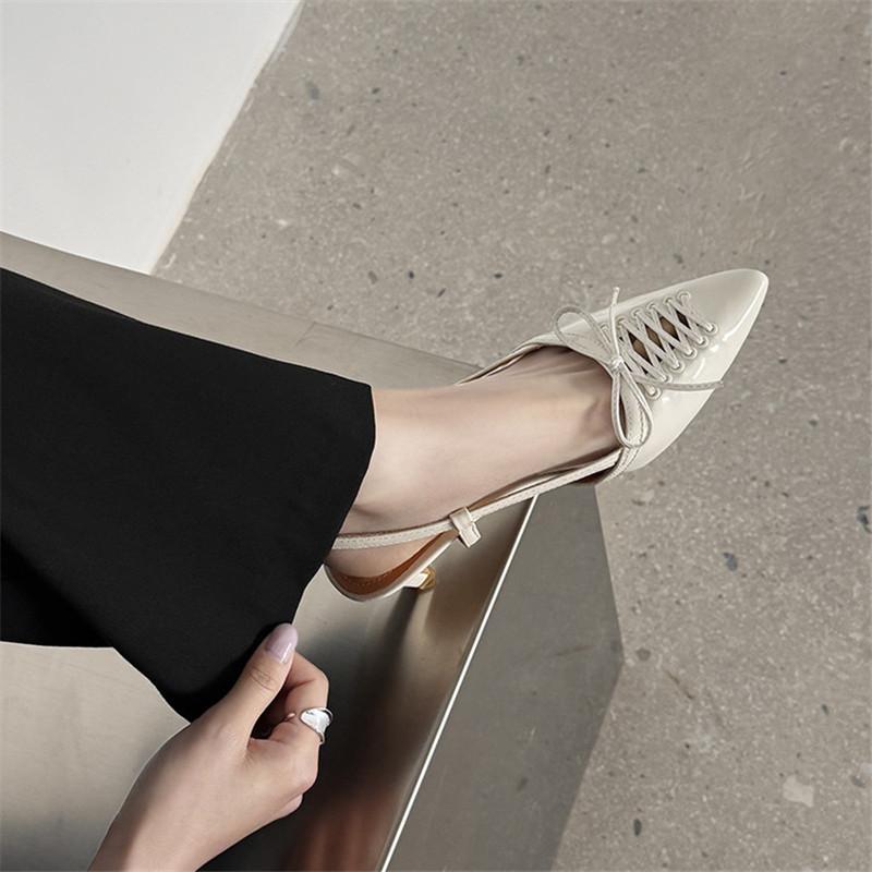 Fashion New Summer Sandals Genuine Leather Pointed Toe Sandals for Women High Heels Fashion Retro Bow Sandals Ladies Shoes Women Black