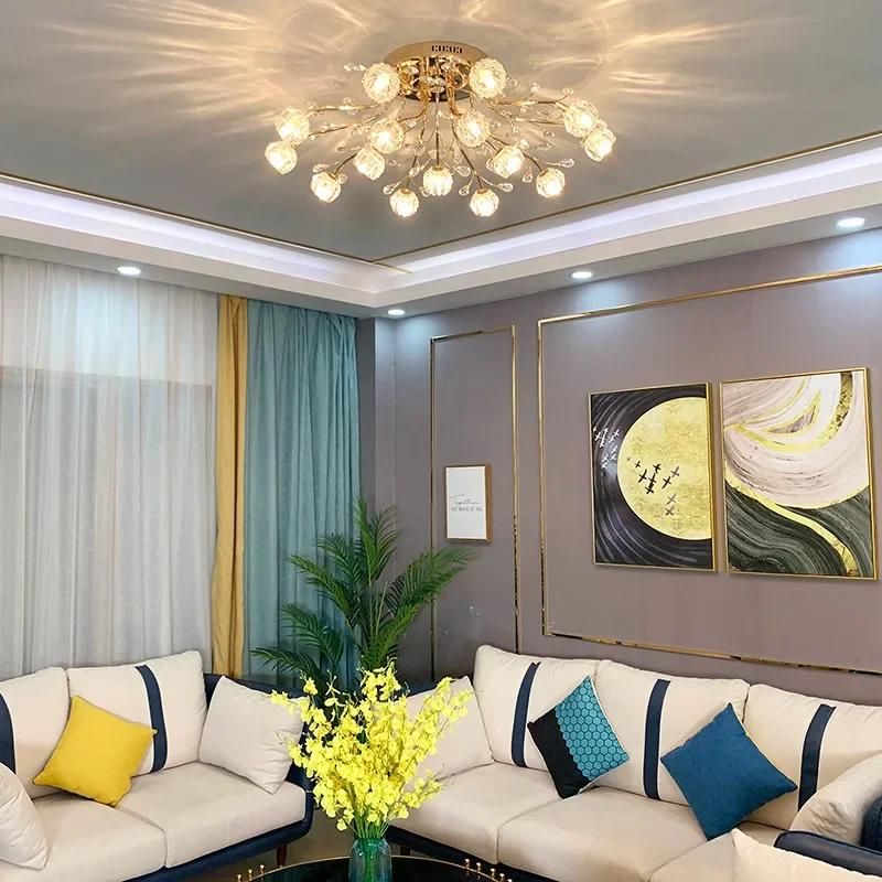 2024 New Living Room LED Ceiling Light Glass Flower Ceiling Light Nordic Room Decoration Bright Colors Bedroom Crystal Light