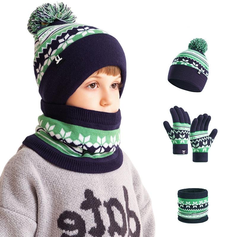 Children's Hat Scarf Set in Stock, Thickened Warm Woolen Hat Set, Children's Knitted Hat Set