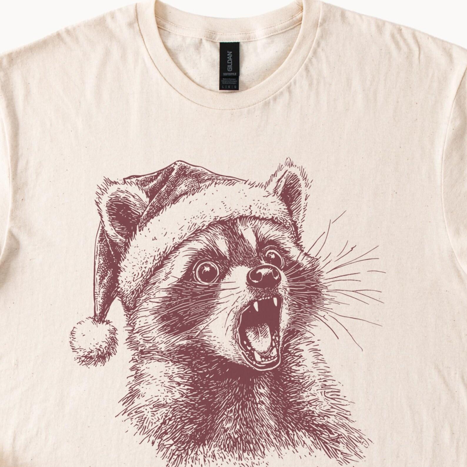 Funny Raccoon Wearing Santa Hat Christmas Holiday Animal Illustration Shirt 110