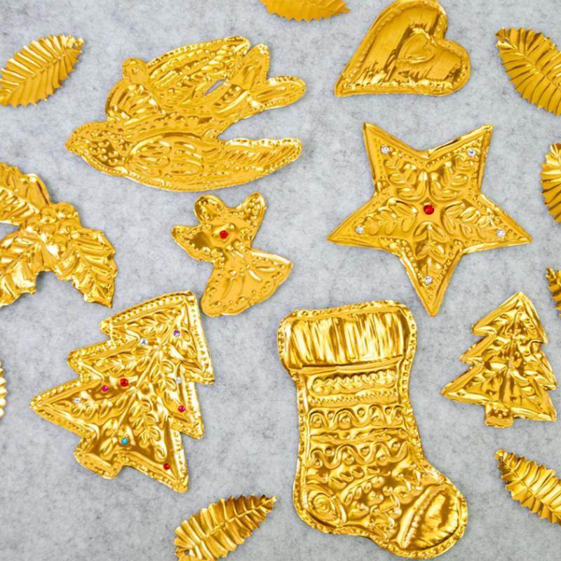 DIY Gold Foil Art Relief Christmas Decorations Gold Silver Decorative Pendant Combination Tin Foil Paper Craft Sewing Tool Set