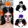 Punk Skull Hairband With Simulation Flower Halloween Headwear For Dancing Roleplay Event and Gothic Photography Supply